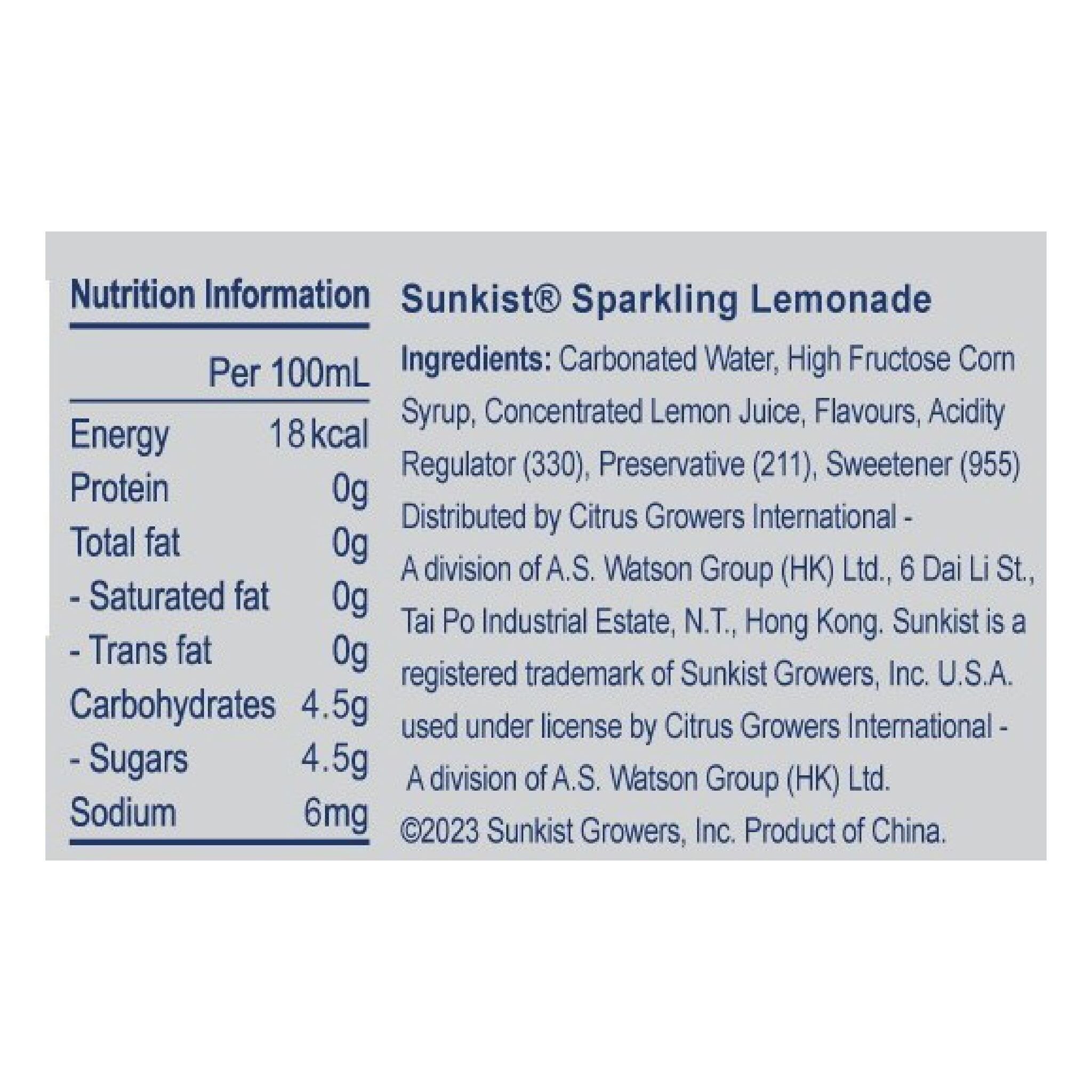 Sunkist Sparkling Lemonade Drink 330ML (24 cans)