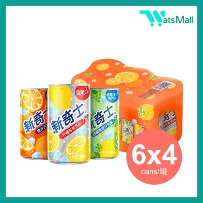 新奇士 混合口味汽水飲品 200毫升 (橙汁, 檸檬可樂 & 檸檬青提) (6罐x4)