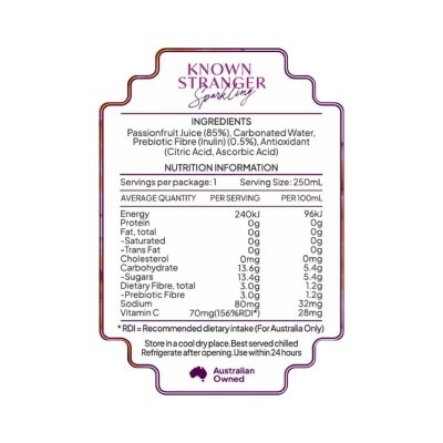 Known Stranger Prebiotic Sparkling Juice (Passionfruit Bliss) 250ML (24 cans)
