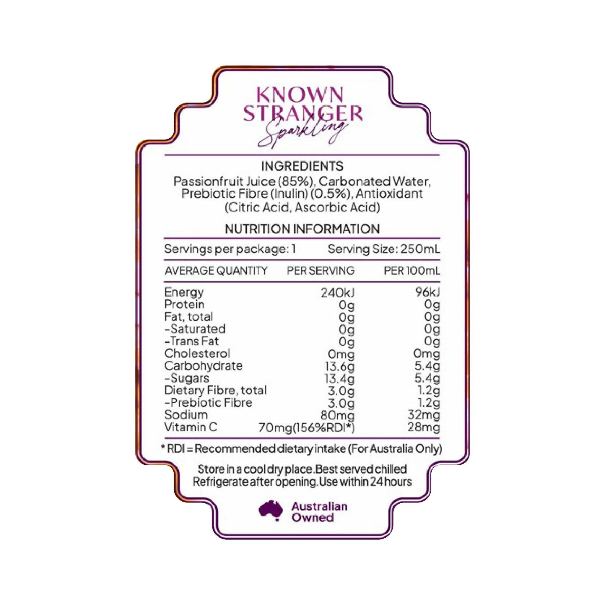 Known Stranger Prebiotic Sparkling Juice (Passionfruit Bliss) 250ML (24 cans)