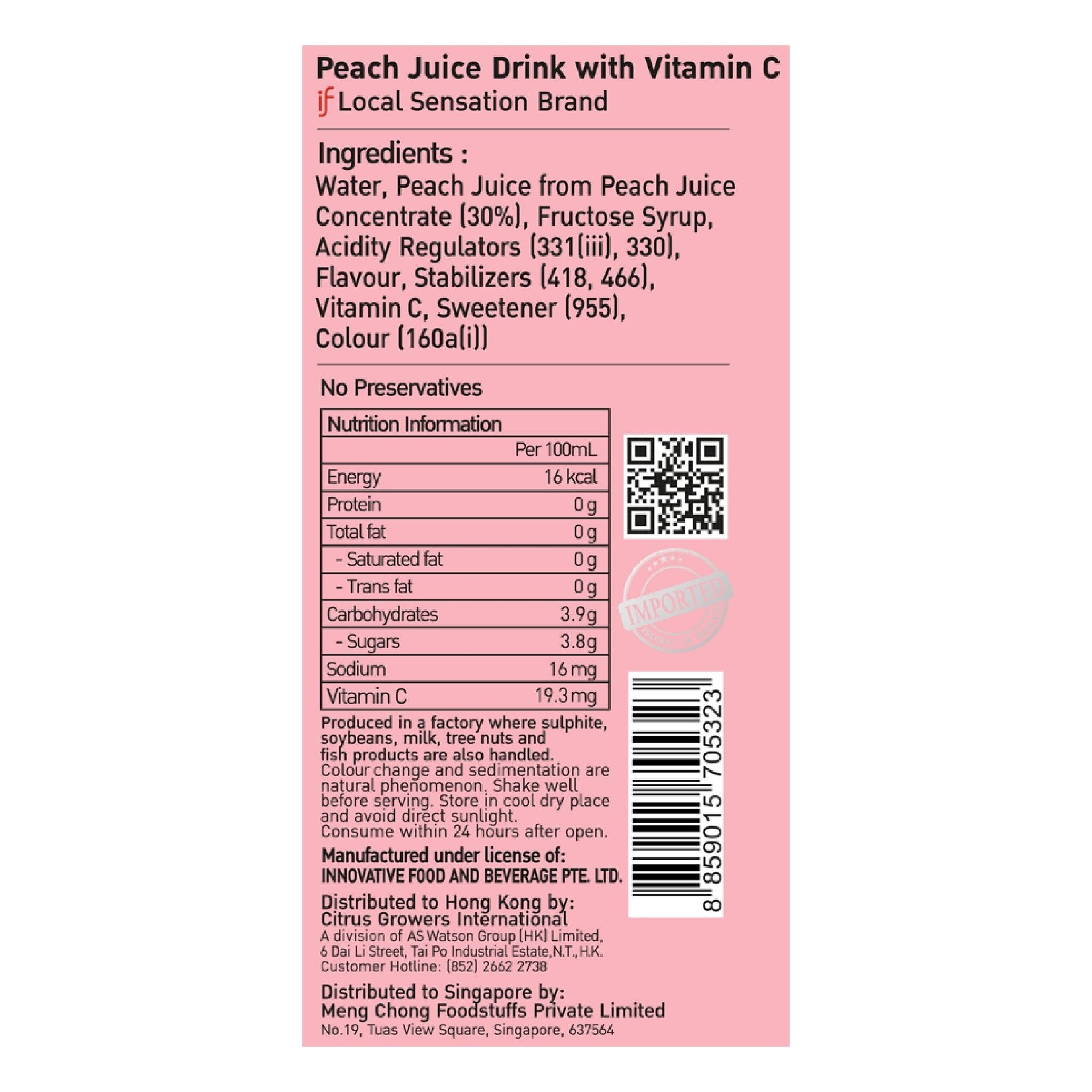 IF Peach Juice Drink With Vitamin C 350ML (24 bottles)