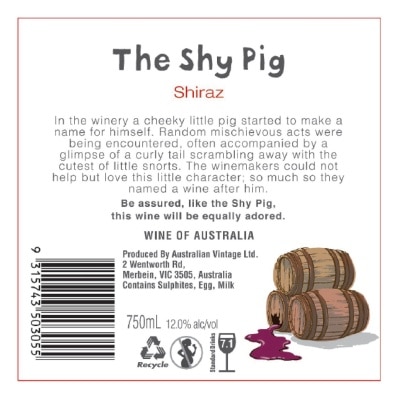 THE SHY PIG 西拉紅酒 750毫升 (6支)