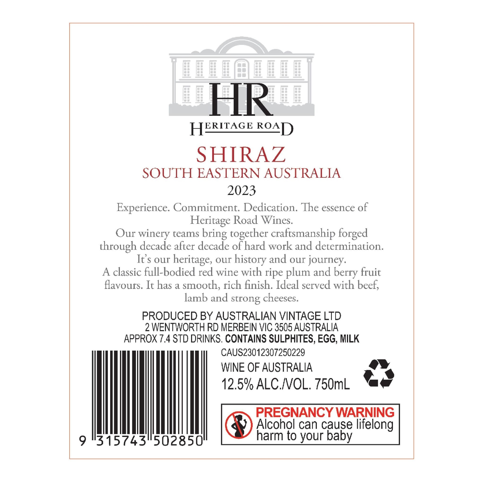 Heritage Road Shiraz 750ML (1x6)