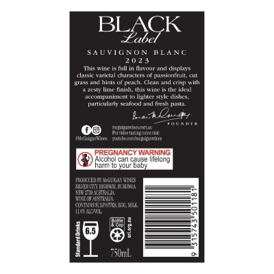McGUIGAN Black Label Sauvignon Blanc 750ML image