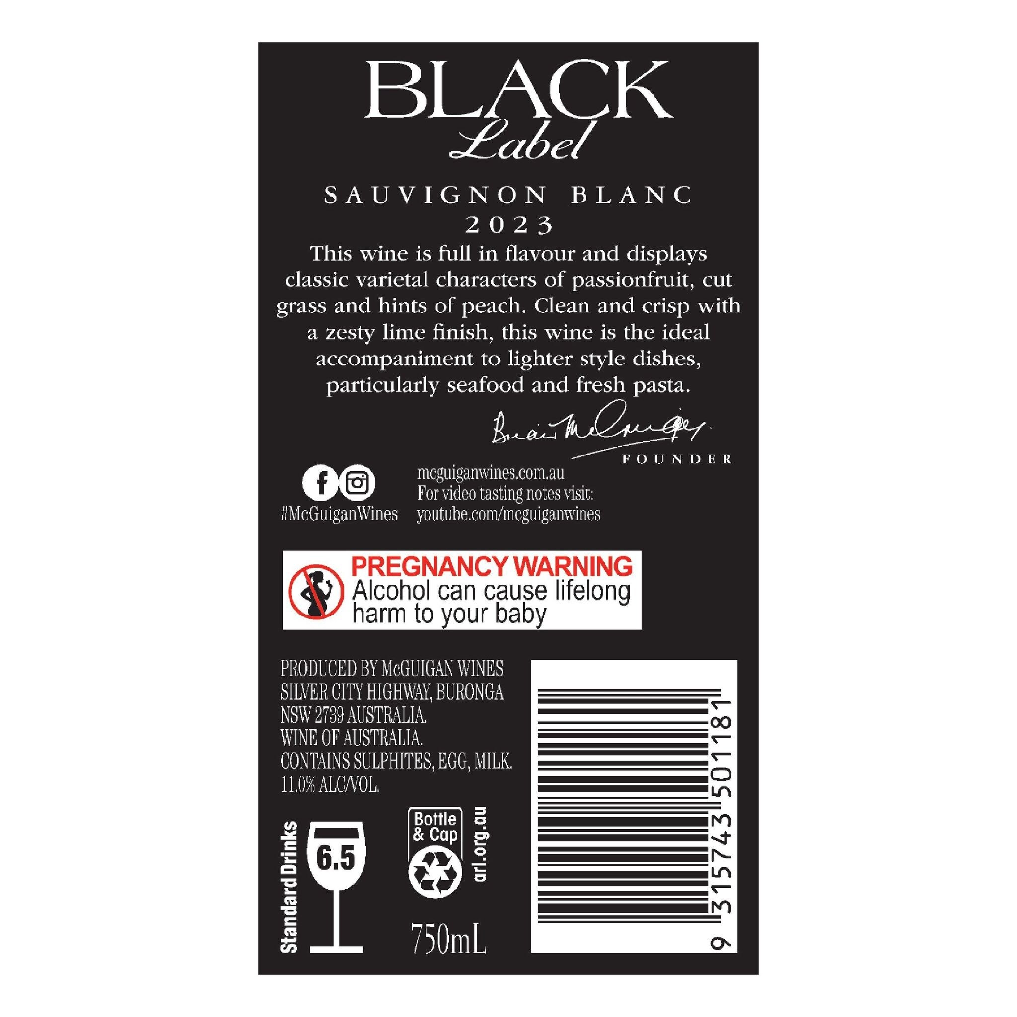 McGUIGAN Black Label Sauvignon Blanc 750ML image