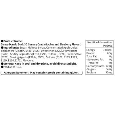 AJITENKA Disney Donald Duck 3D Gummy Candy (Lychee and Blueberry Flavour) 70G (5 packs)